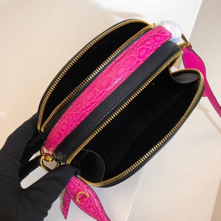 Prada Odette Saffiano leather bag Black/Pink