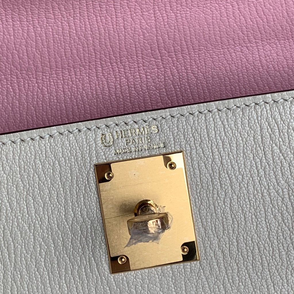 HERMES HORSESHORE  KELLY 28 SELLIER CRAIE/ PINK SAKURA CHEVRE GOLD HARDWARE