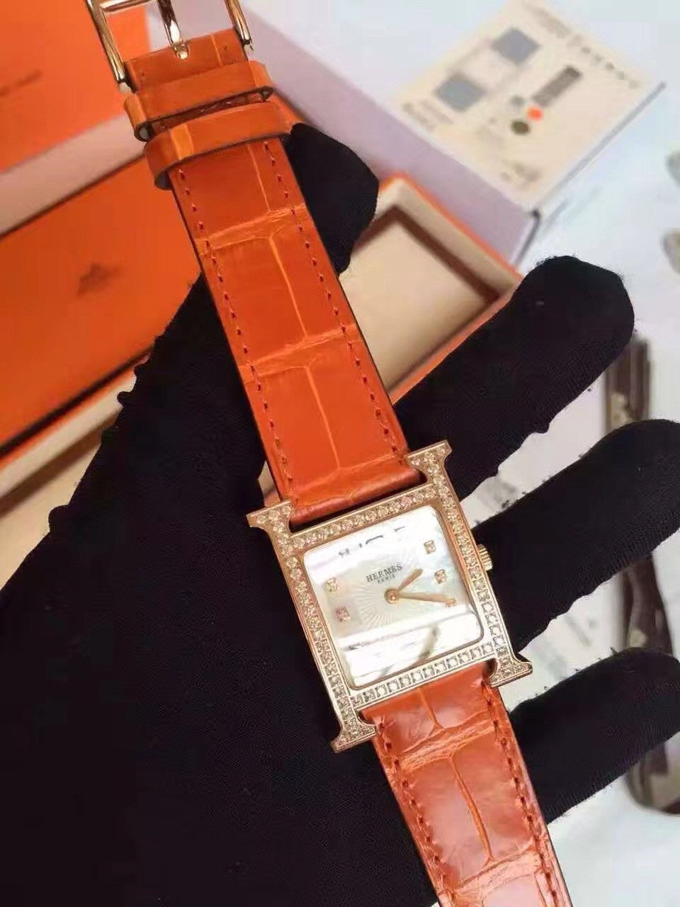 Hermes H Hour Watch with gemstone