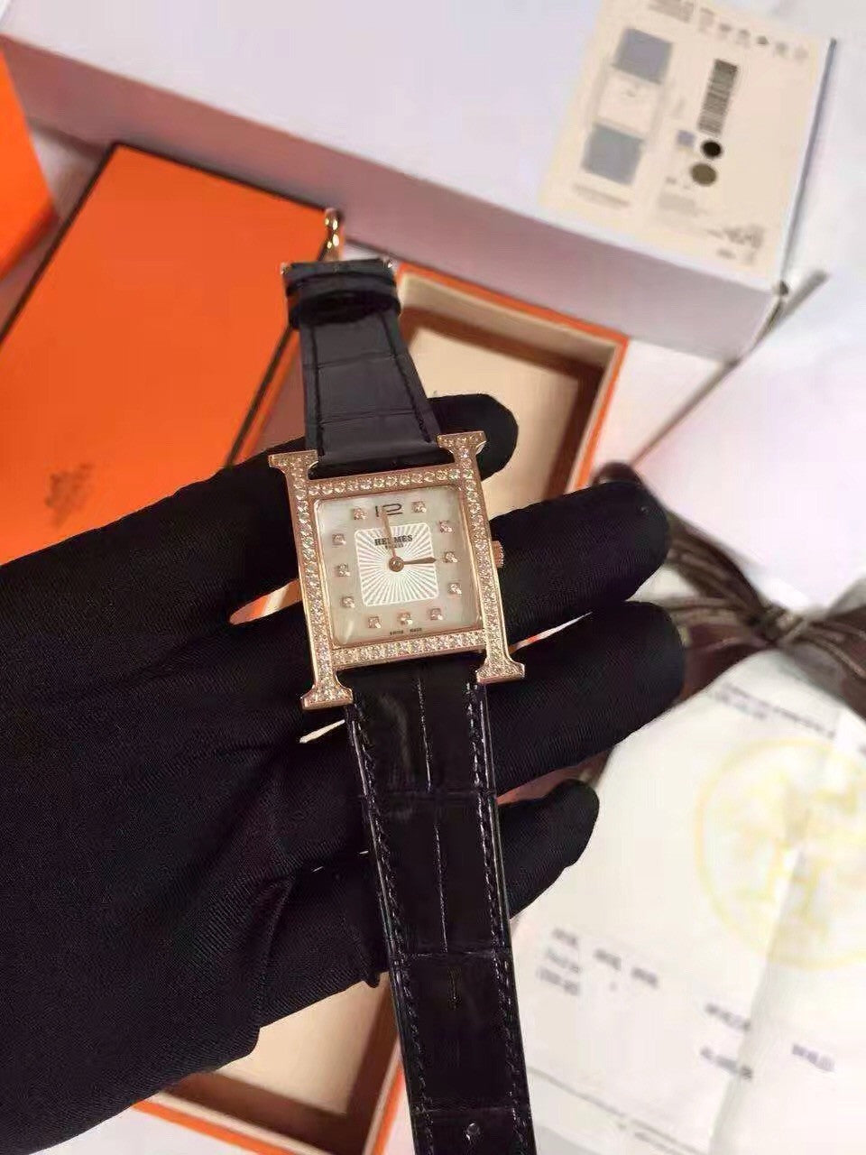 Hermes H Hour Watch with gemstone