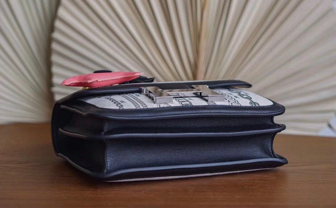 HERMES LIMITED EDITION CONSTANCE 24 TOILE DE CAMP DÉCHAINÉE NOIR BLACK SWIFT PALLADIUM HARDWARE