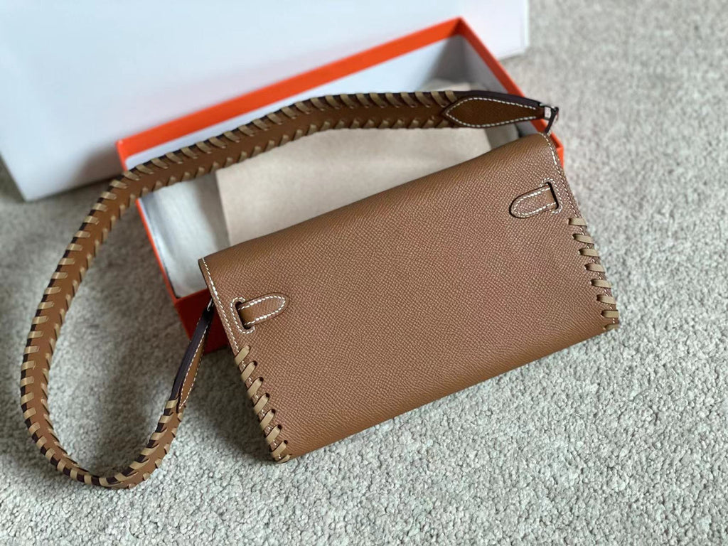 Hermes Gold Kelly To Go Tressage wallet With Palladium Hardware
