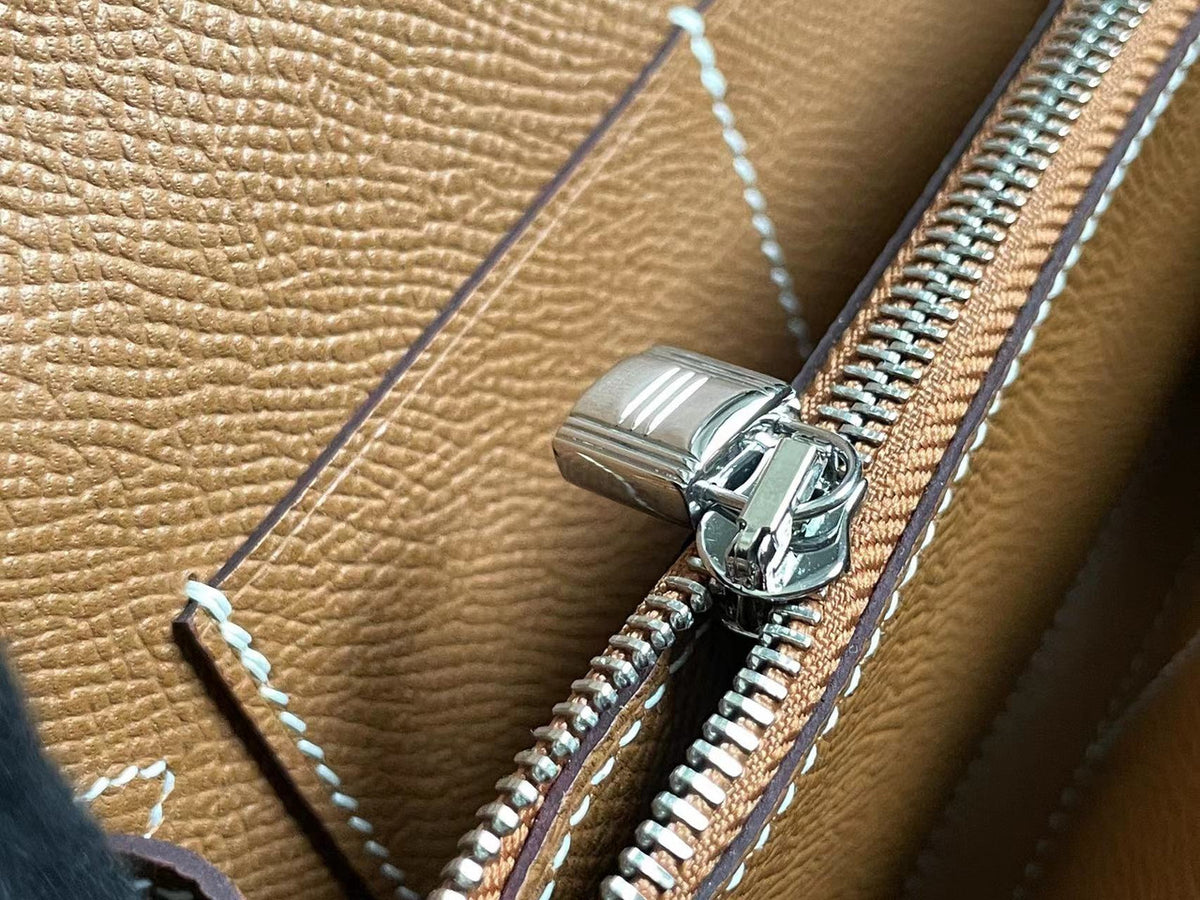 Hermes Gold Kelly To Go Tressage wallet With Palladium Hardware