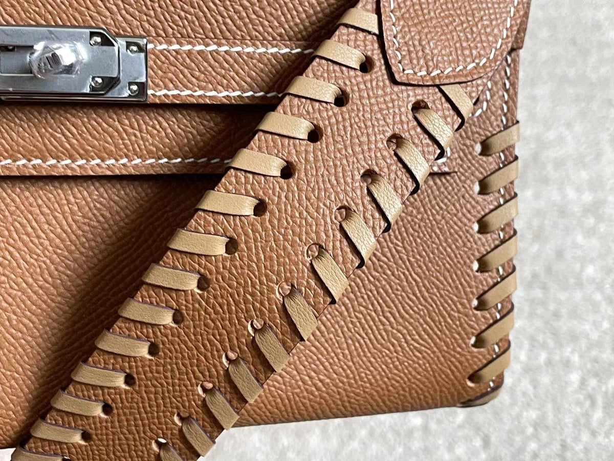 Hermes Gold Kelly To Go Tressage wallet With Palladium Hardware