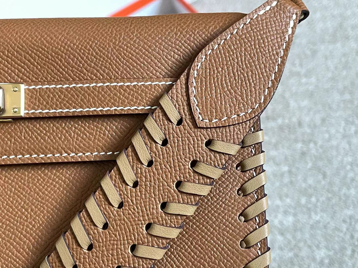 Hermes Gold Kelly To Go Tressage wallet With Gold Hardware