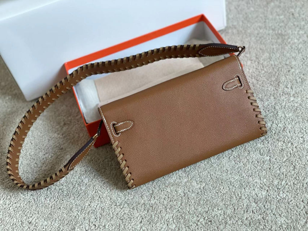 Hermes Gold Kelly To Go Tressage wallet With Gold Hardware
