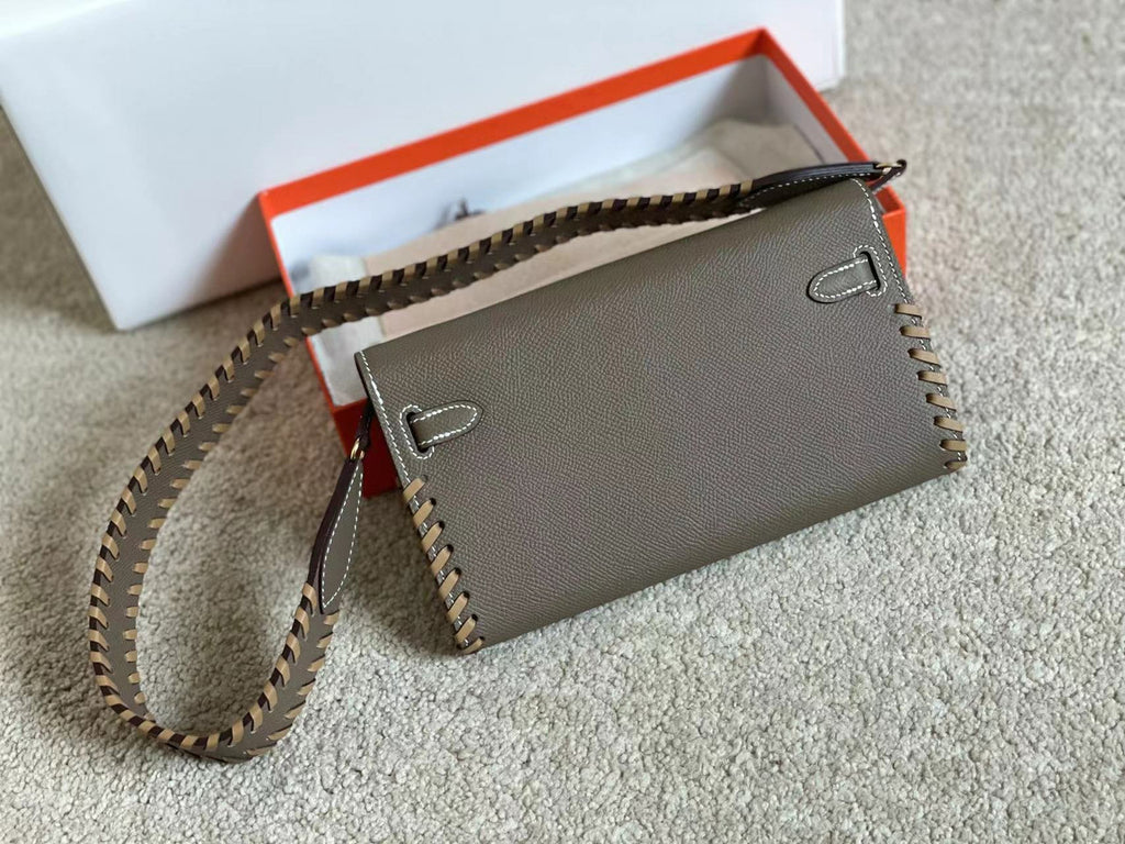 Hermes Etoupe Kelly To Go Tressage wallet With Gold Hardware