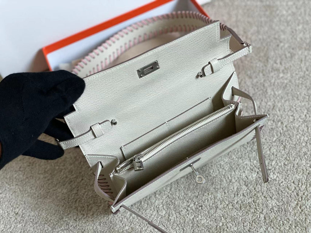 Hermes Craie Kelly To Go Tressage wallet With Palladium Hardware