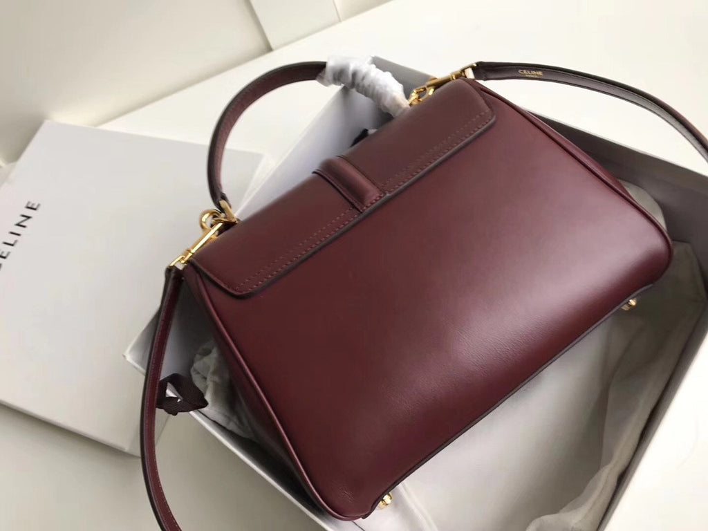 Celine  MEDIUM 16 BAG IN SATINATED CALFSKIN BLACK  LIGHT BURGUNDY