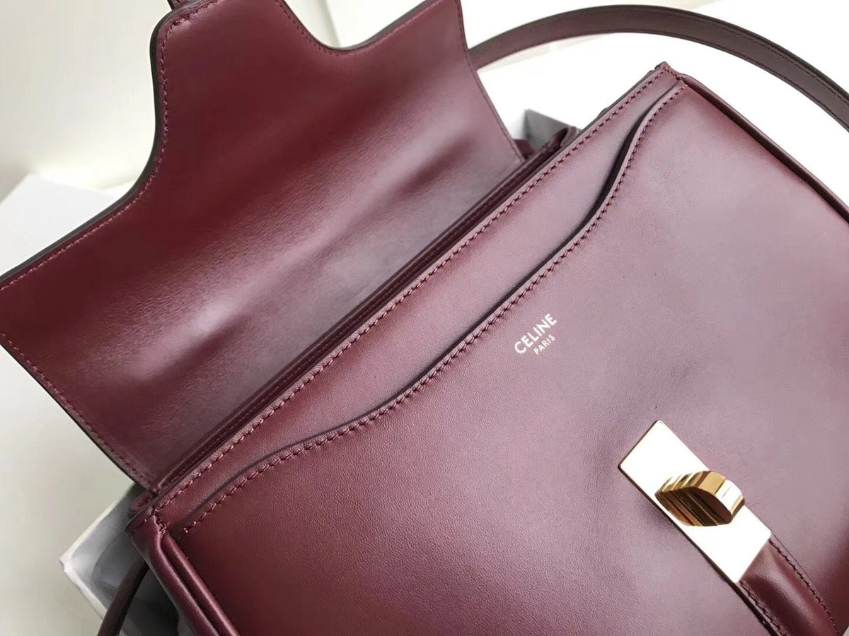 Celine  MEDIUM 16 BAG IN SATINATED CALFSKIN BLACK  LIGHT BURGUNDY