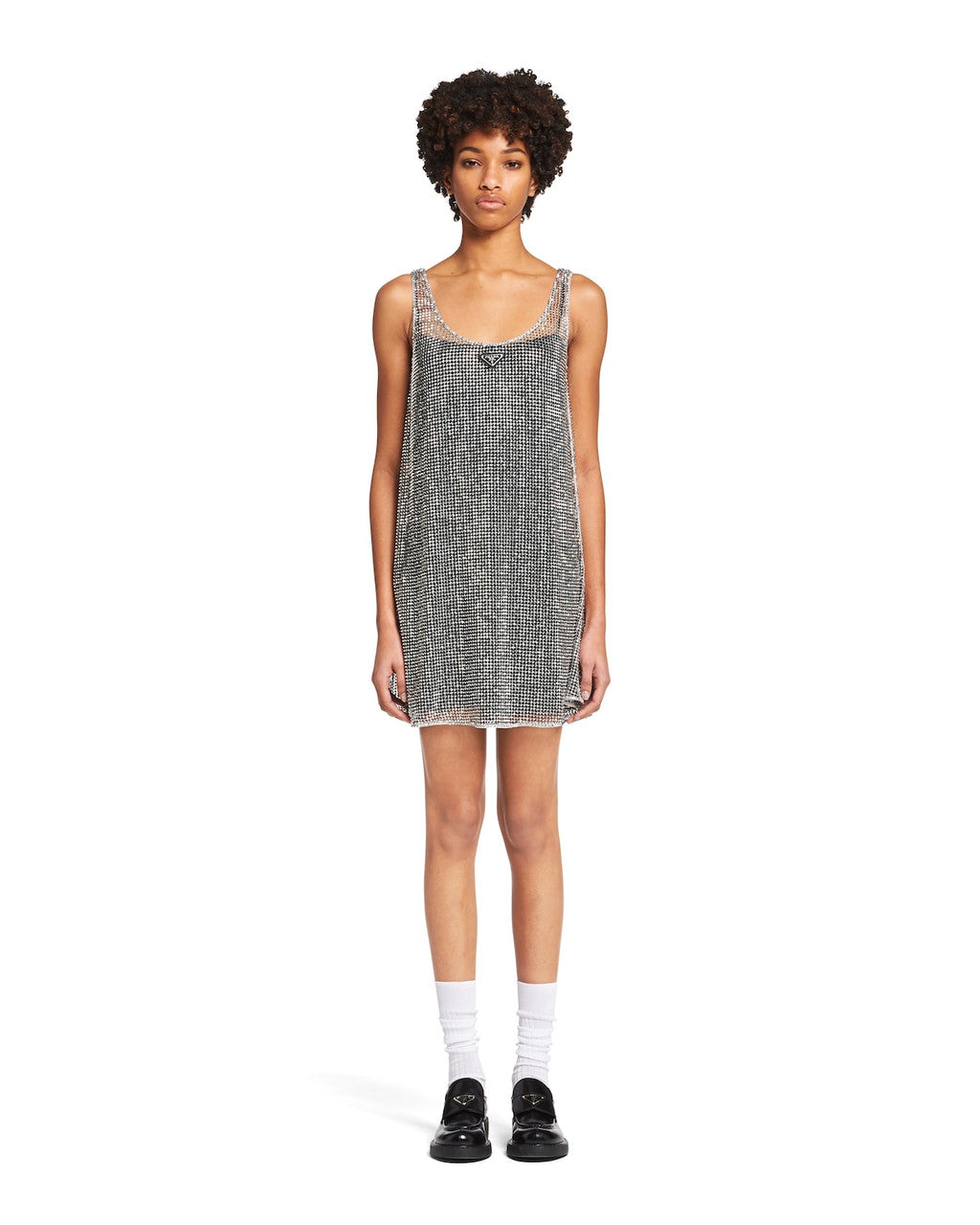 Prada Rhinestone embroidered mesh mini-dress