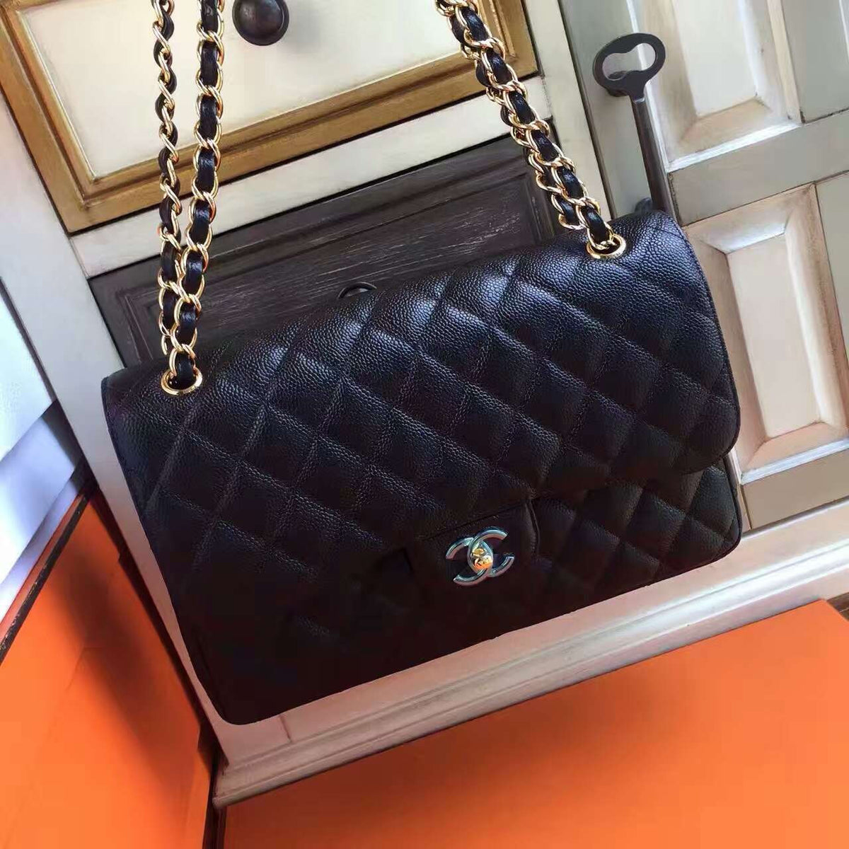 Chanel LARGE CLASSIC HANDBAG Black Calfskin