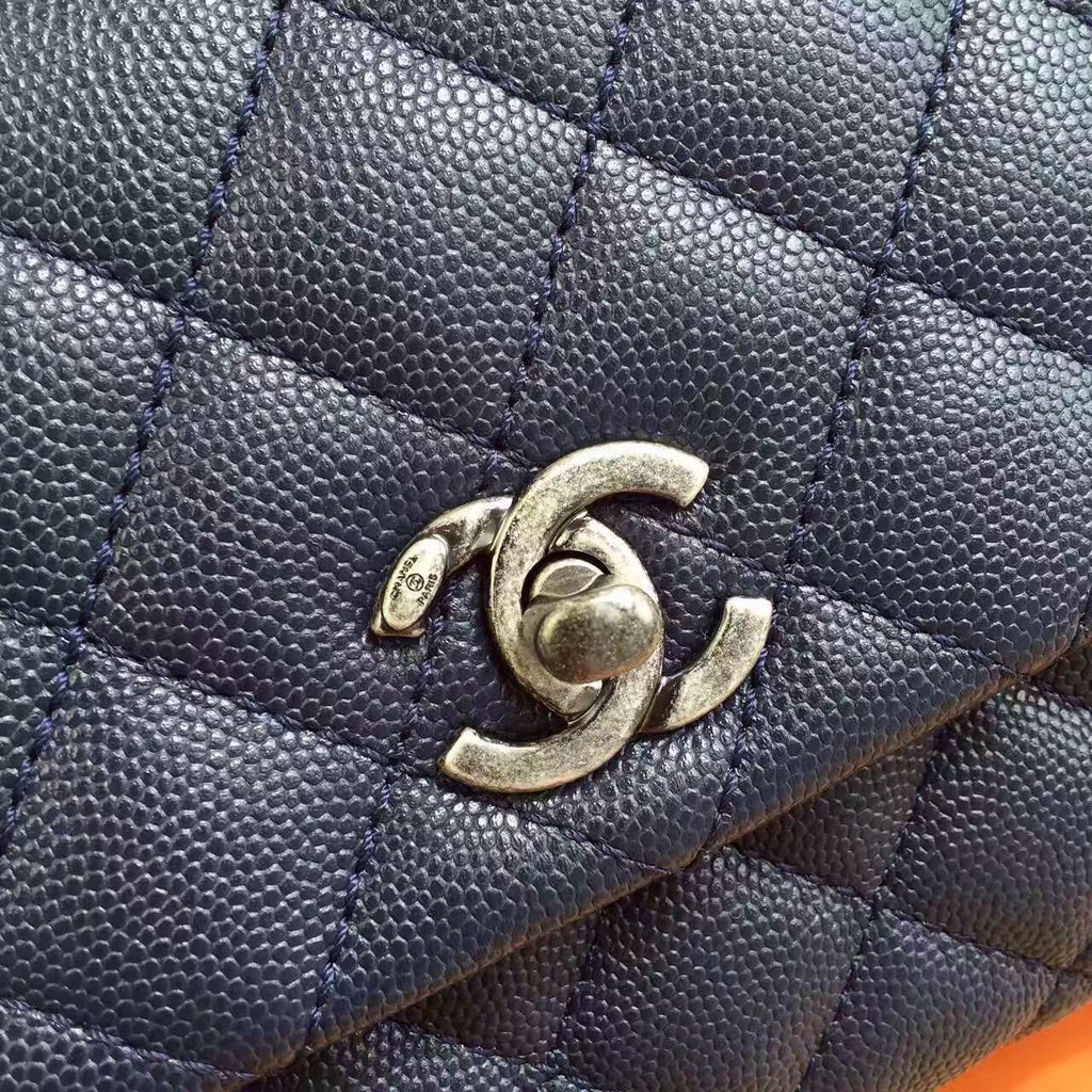 Chanel Blue Calfskin/Lizard Coco Handle Small Bag
