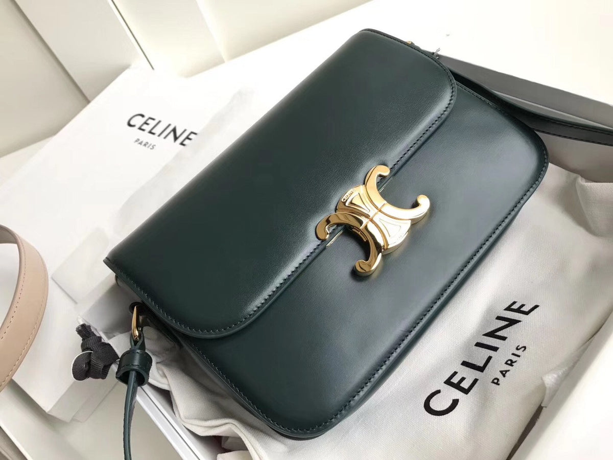Celine MEDIUM TRIOMPHE BAG IN SHINY CALFSKIN GREEN
