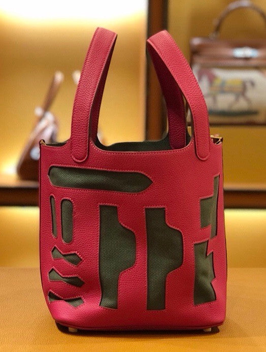 Hermes Petit H Limited Edition Rose Shocking/Peppermint Green Picotin Lock 22 Togo Leather Bag