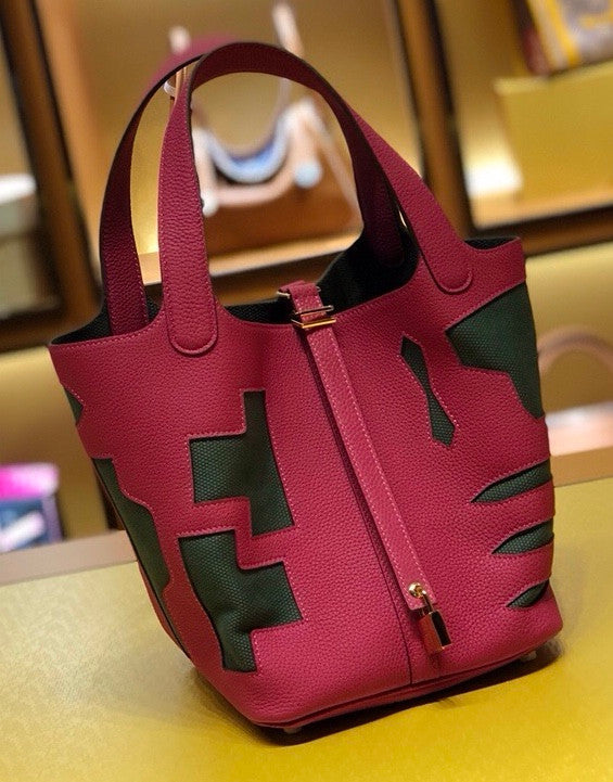 Hermes Petit H Limited Edition Rose Shocking/Peppermint Green Picotin Lock 22 Togo Leather Bag