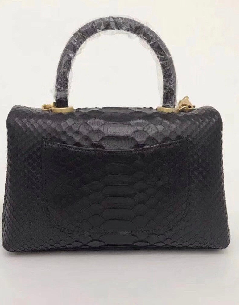Chanel Small Black Python Flap Bag With Top Handle