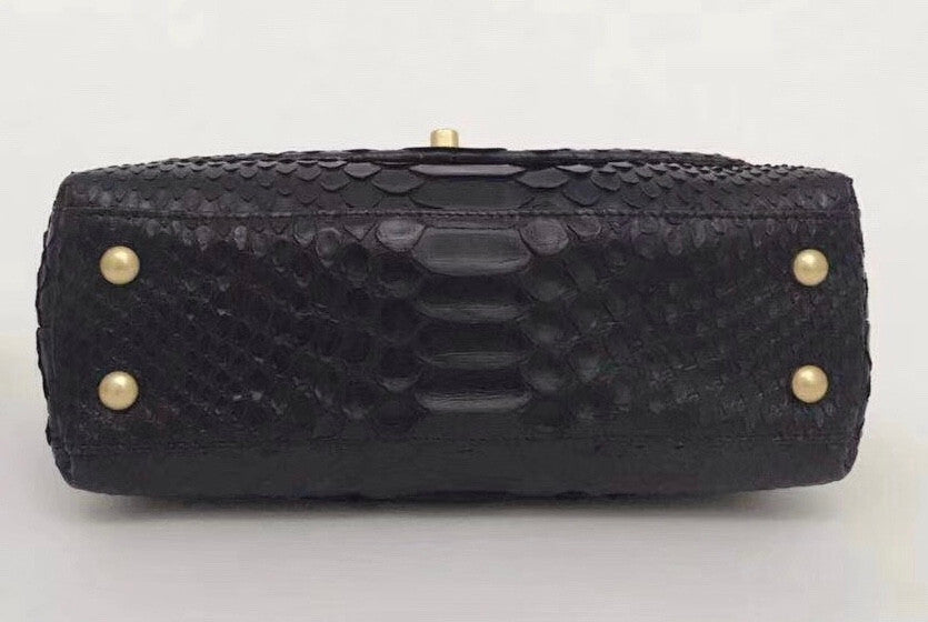 Chanel Small Black Python Flap Bag With Top Handle