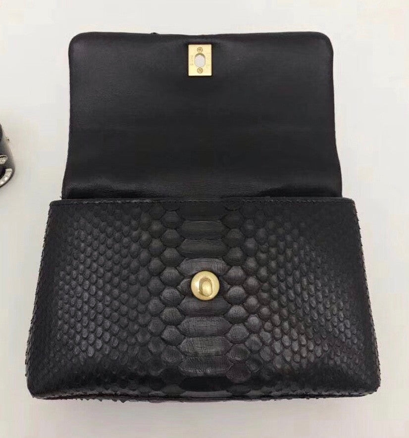 Chanel Small Black Python Flap Bag With Top Handle