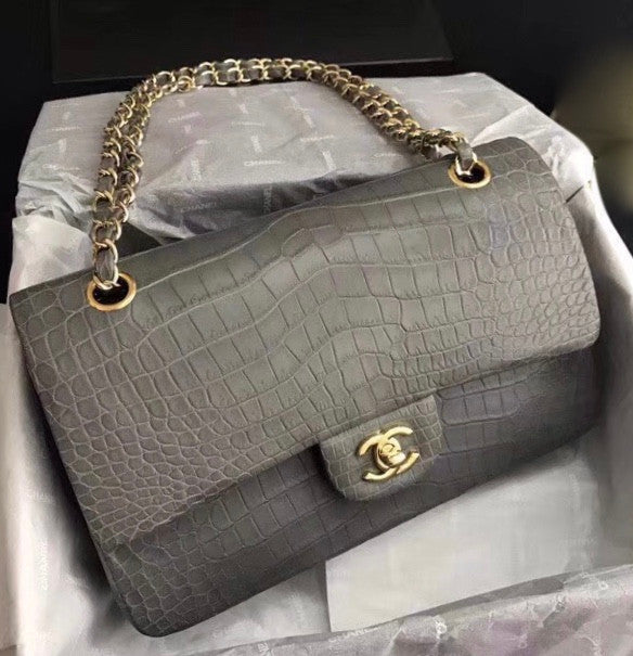 Chanel Grey Matte Alligator Classic Flap Bag