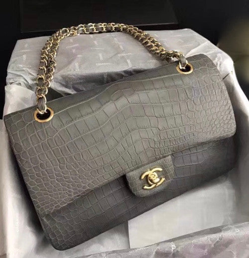 Chanel Grey Matte Alligator Classic Flap Bag