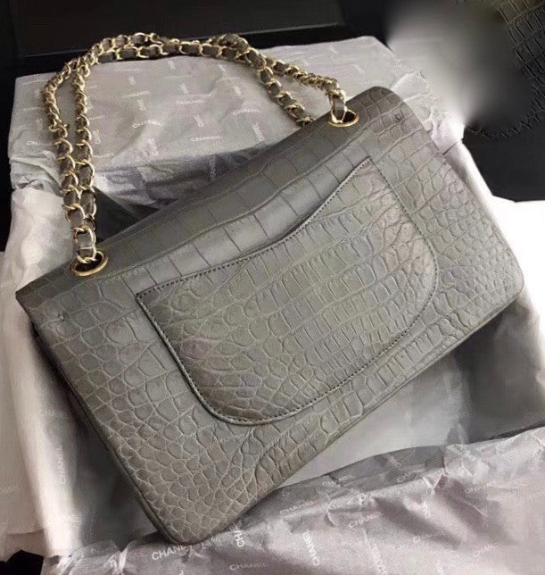 Chanel Grey Matte Alligator Classic Flap Bag