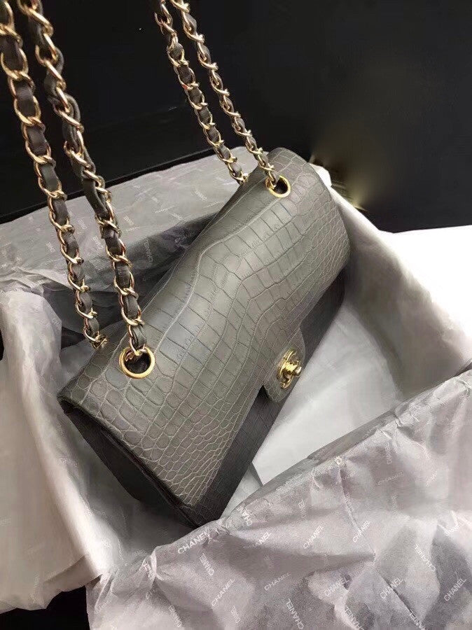 Chanel Grey Matte Alligator Classic Flap Bag