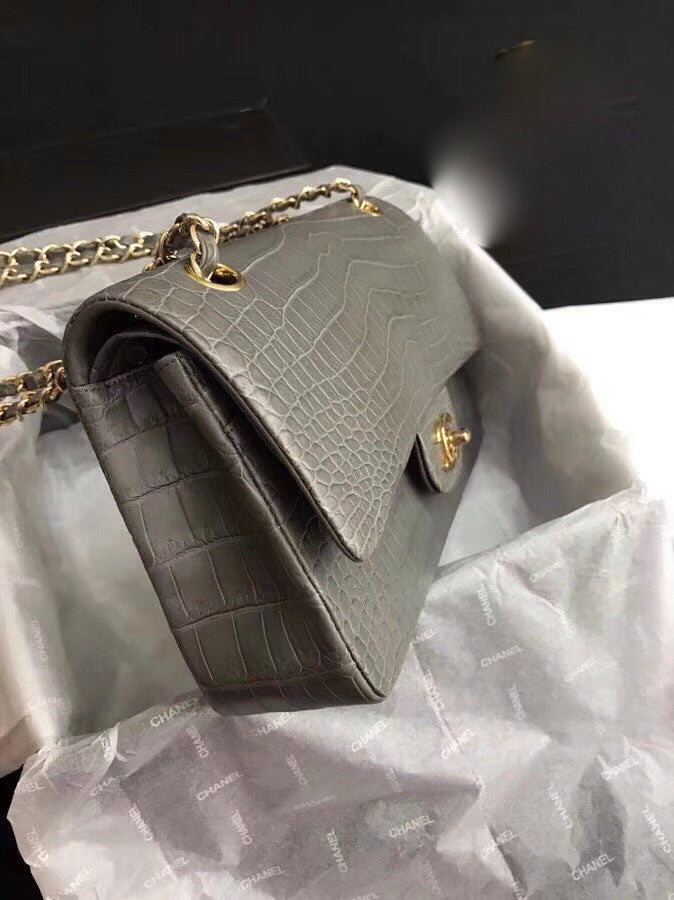 Chanel Grey Matte Alligator Classic Flap Bag