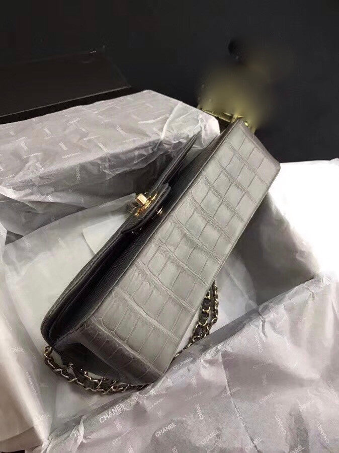 Chanel Grey Matte Alligator Classic Flap Bag