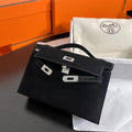 Hermès Kelly Pochette Black Doblis Suede Bag