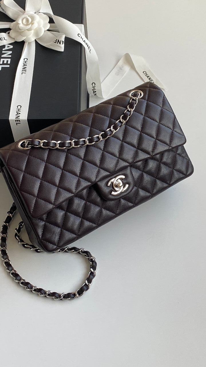 CHANEL SS2024 Chocolate Caviar Leather Classic Double Flap 2.55 Shoulder Bag Gold HW