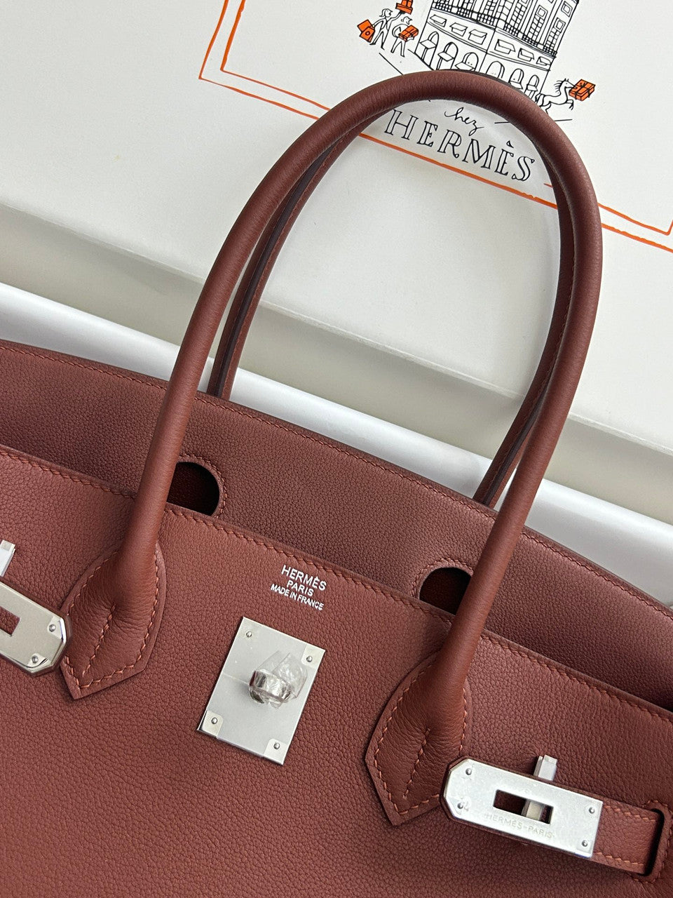 Hermes new Mini Shoulder Birkin 29 Brique Swift with Palladium Hardware
