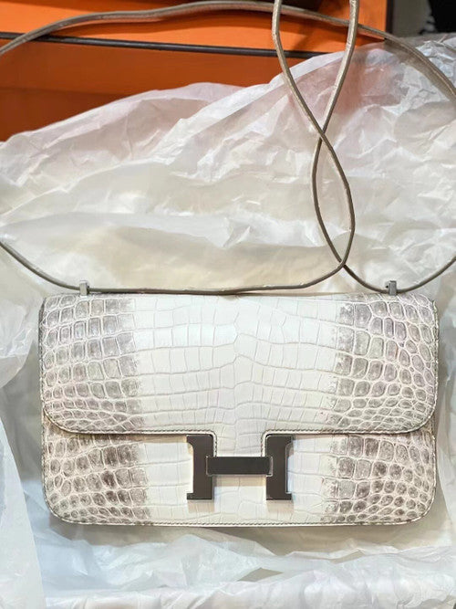 Hermès White Matte Niloticus Crocodile Himalaya Constance 24 Palladium Hardware