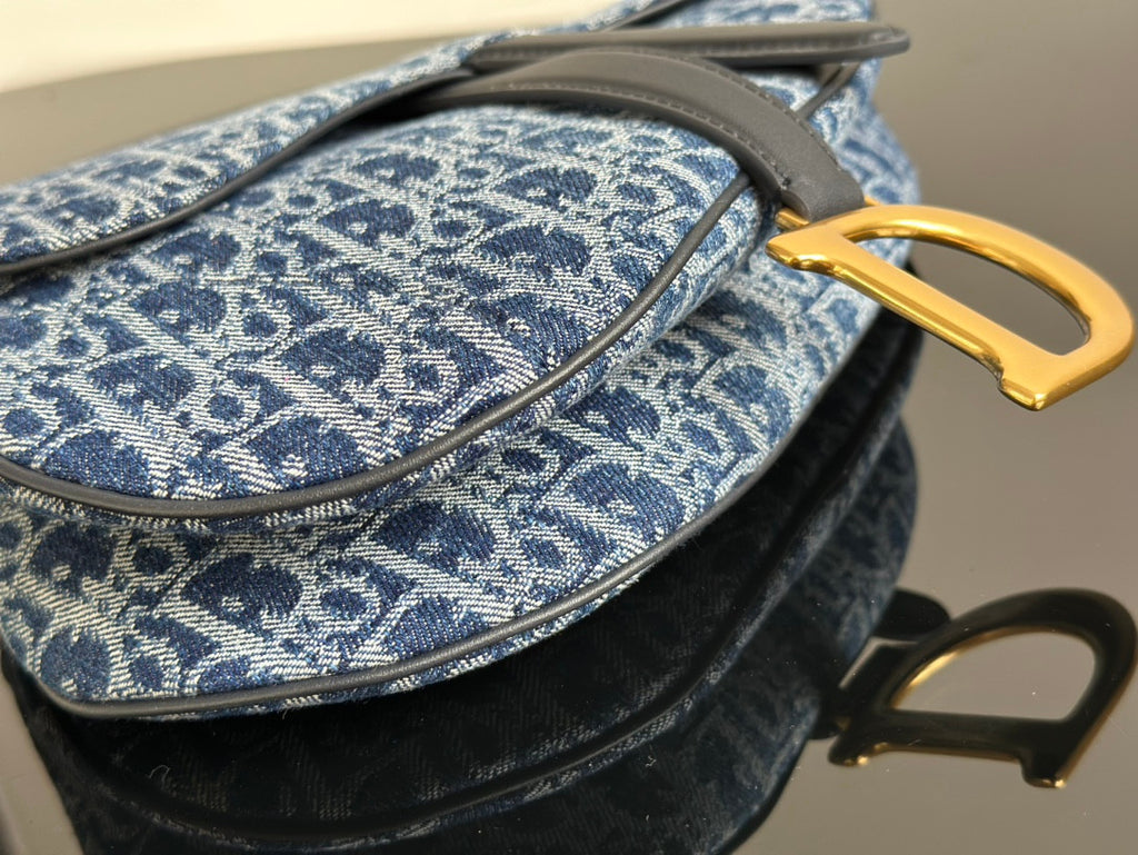 Christian Dior Saddle Bag with Strap  Blue Denim Dior Oblique Jacquard