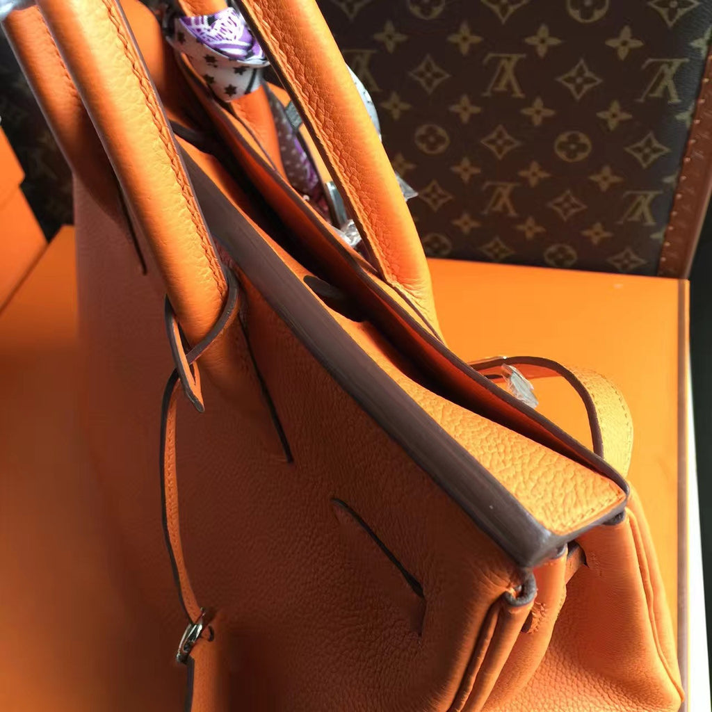 Hermes Orange Birkin Bag 25cm Palladium Hardware