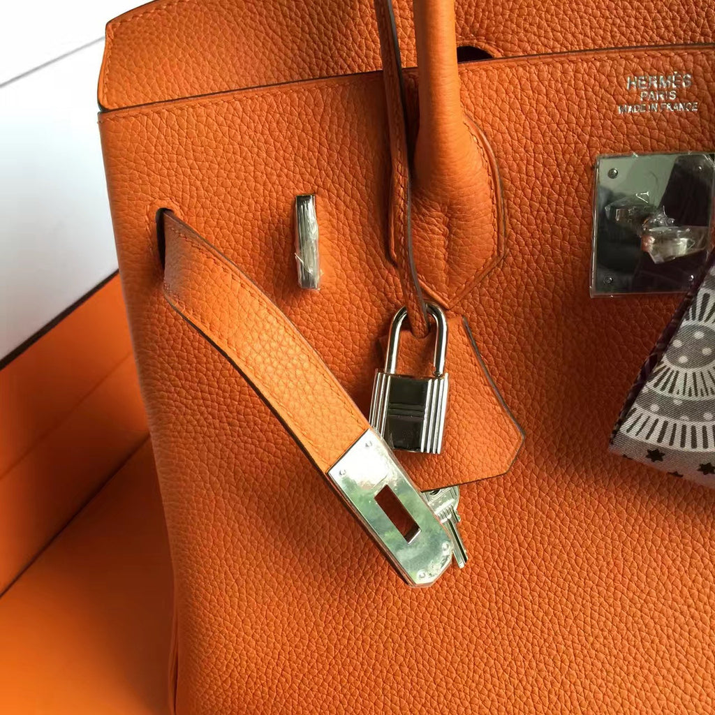 Hermes Orange Birkin Bag 25cm Palladium Hardware