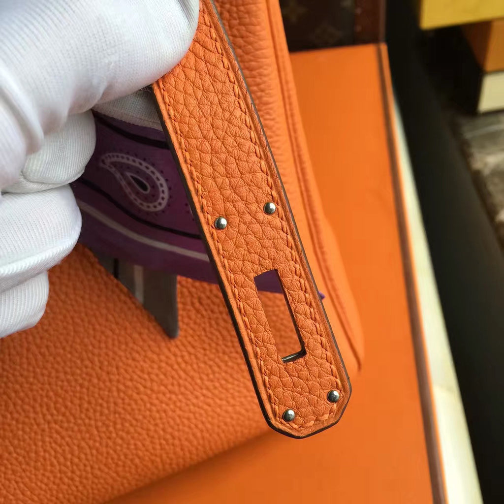 Hermes Orange Birkin Bag 25cm Palladium Hardware