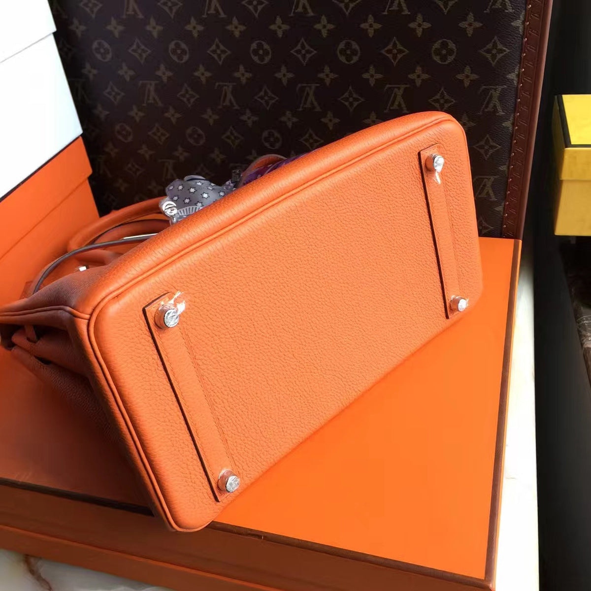 Hermes Orange Birkin Bag 25cm Palladium Hardware