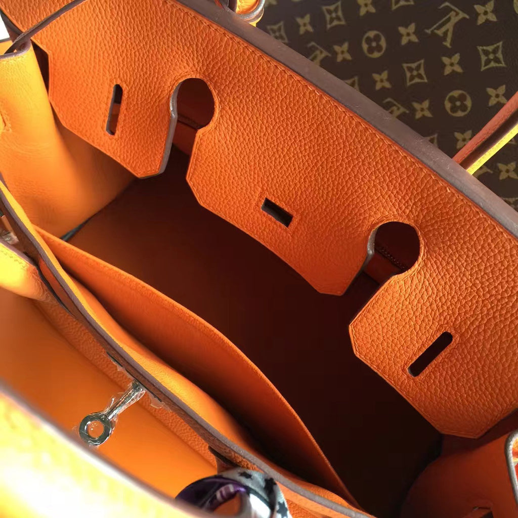 Hermes Orange Birkin Bag 25cm Palladium Hardware