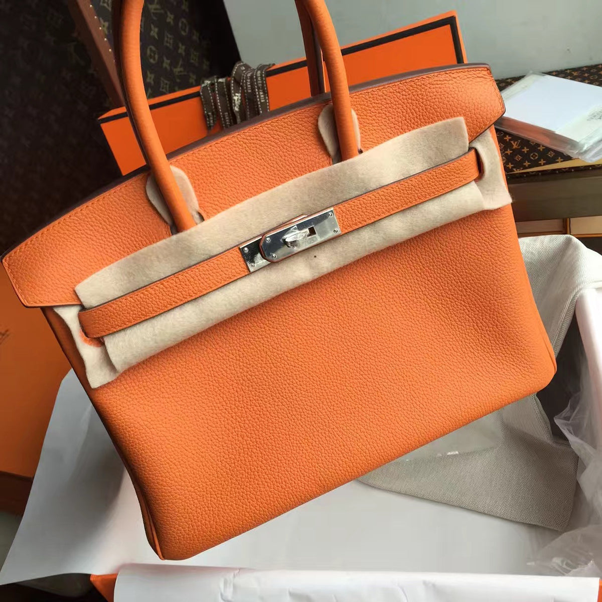 Hermes Orange Birkin Bag 25cm Palladium Hardware
