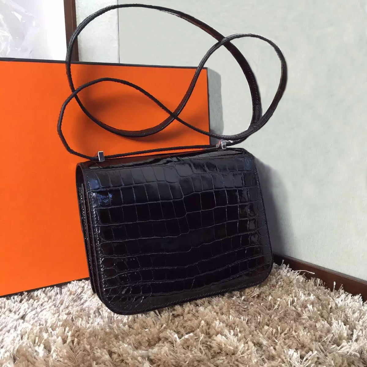Hermes Black Constance 23 Crocodile Porosus