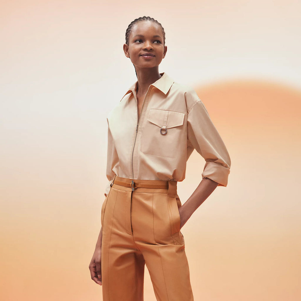 Hermes Zipped cotton shirt Beige