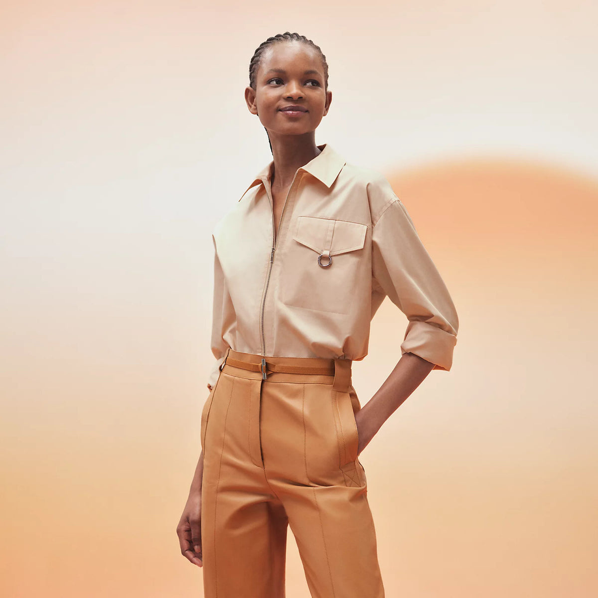 Hermes Zipped cotton shirt Beige